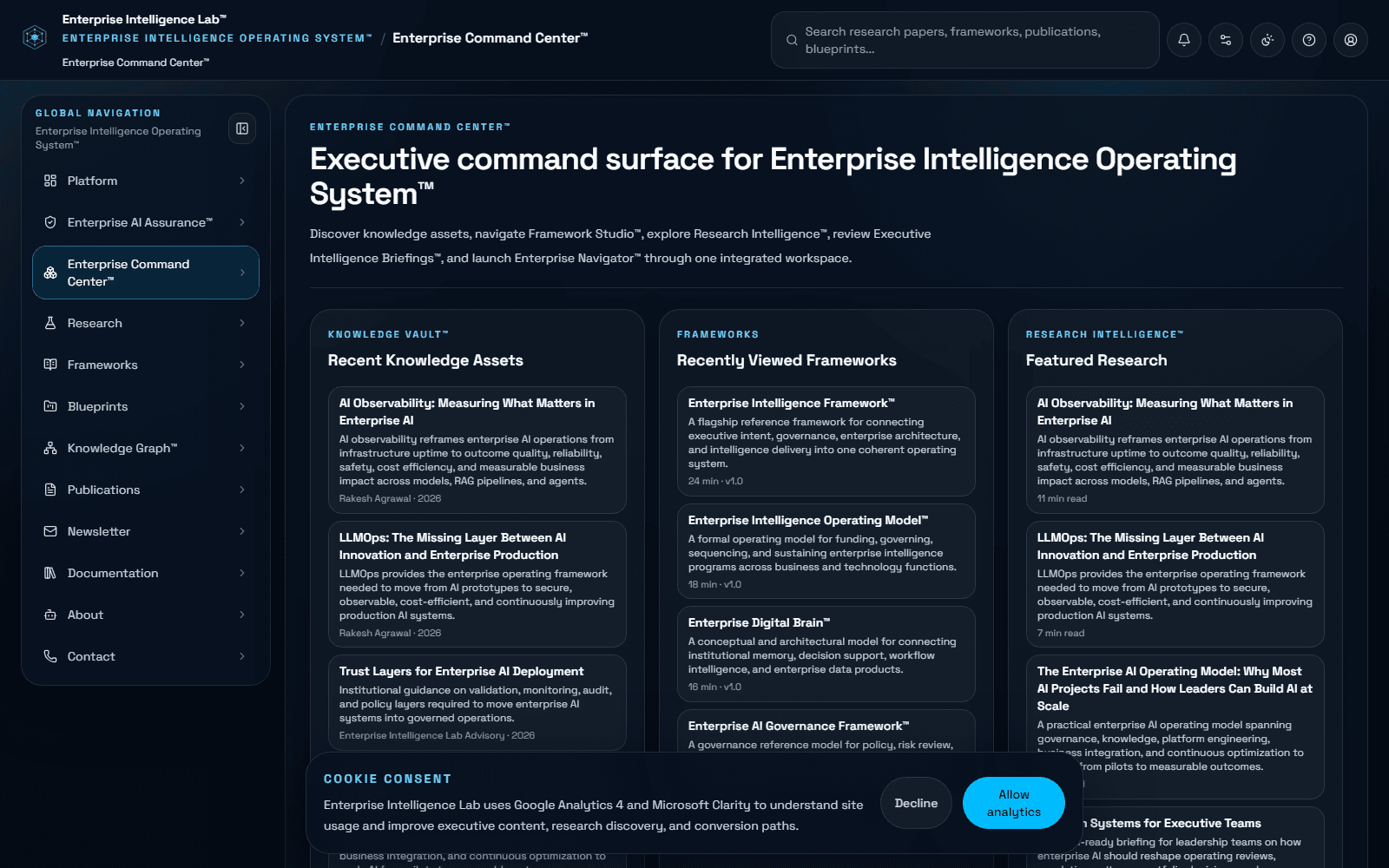 Enterprise Command Center workspace screenshot