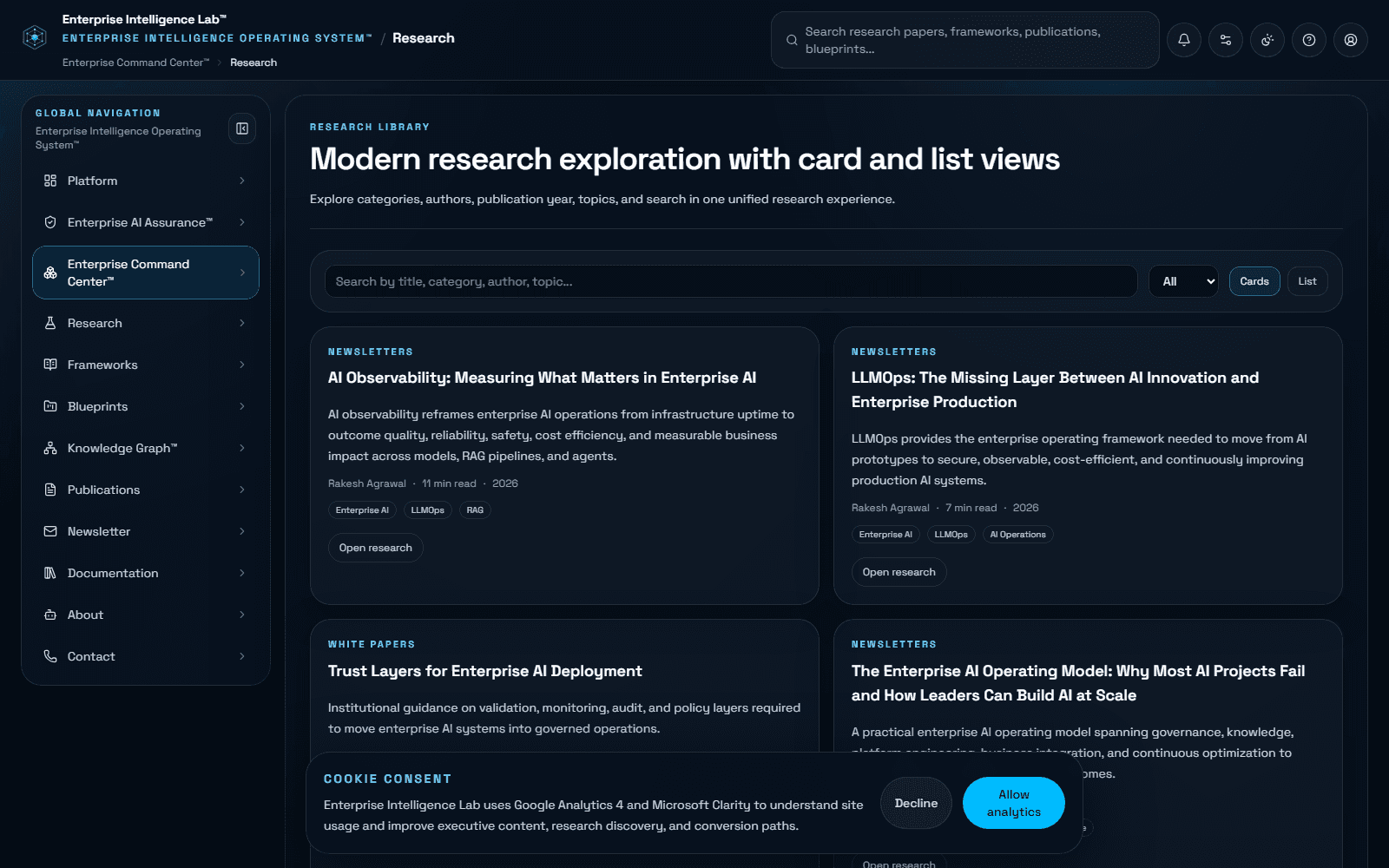 Research Intelligence workspace screenshot